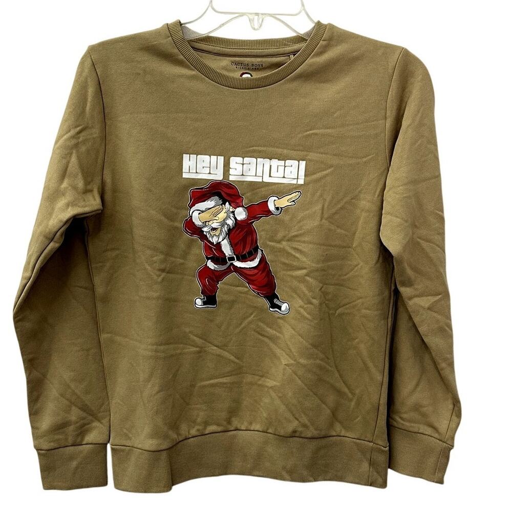 Cactus Boy Tan Khaki "Hey Santa" Santa Dab Long Sleeve Sweatshirt 13/14 NWT